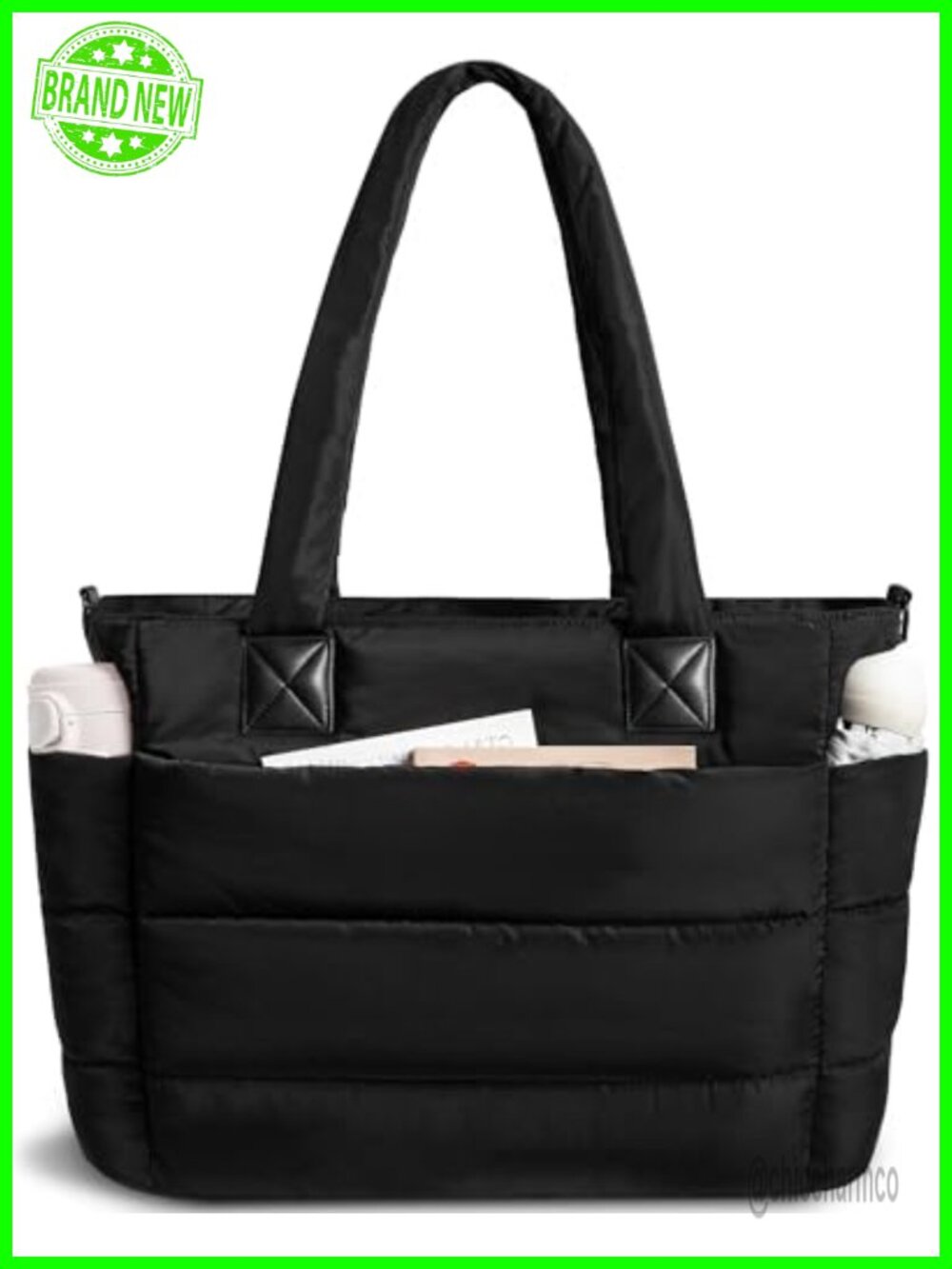 Quilted Puffer Tote Bag Lightweight Work Travel Handbag Multiple Pockets